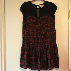 Black and red floral dress with see through detail